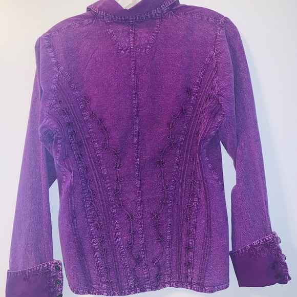 Inca Cottons Purple Embroidered L/S Prairie Boho Top, M - Picture 2 of 9